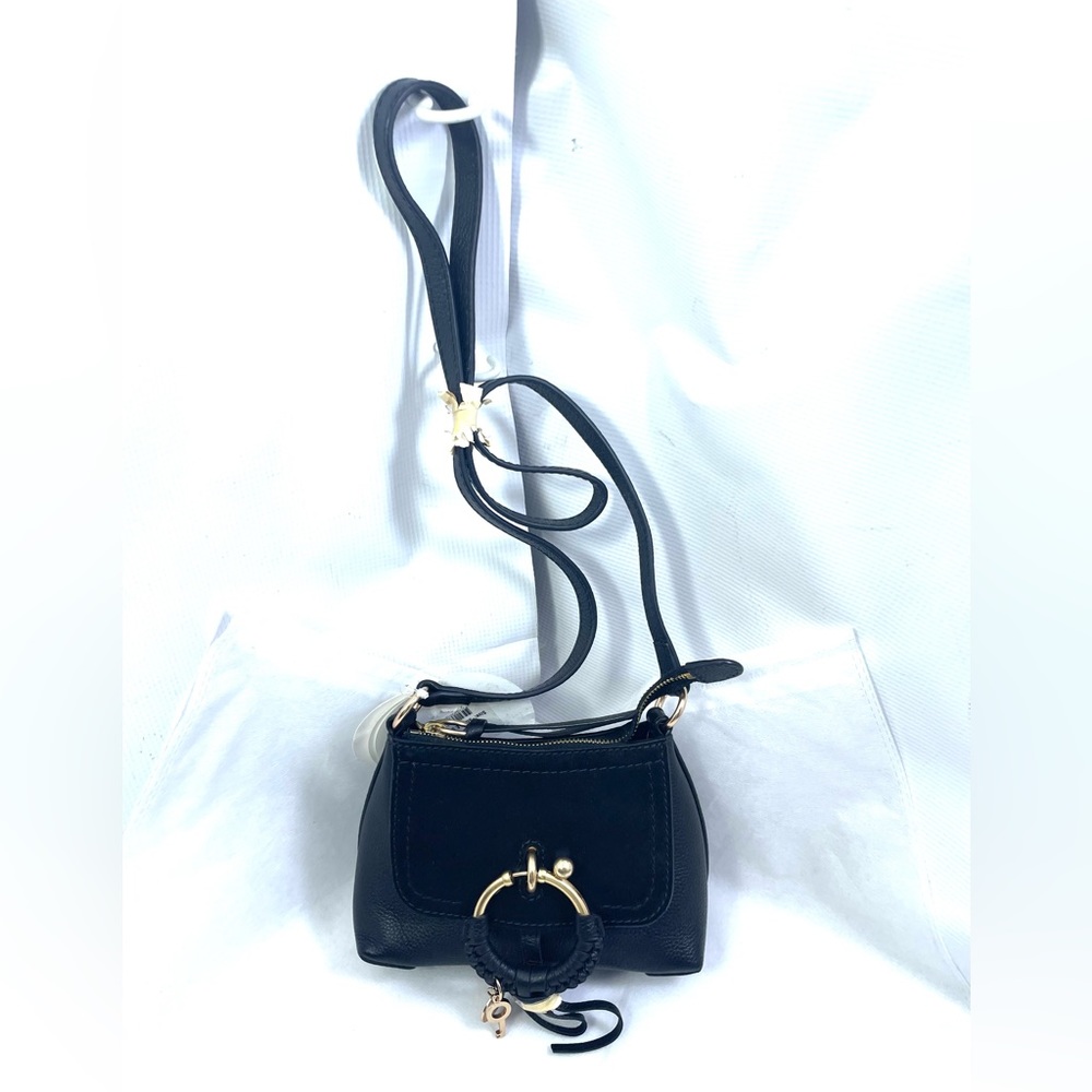 See By Chloe Black Leather and Suede Crossbody with Gold Ring Accent - Picture 2 of 11